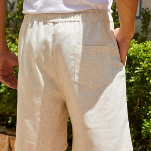 Men's Linen Shorts Casual Elastic Waist Drawstring Summer Beach Shorts