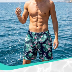 Men's Quick Dry Swim Shorts with Drawstring Waist and Zipper Pockets for Beach