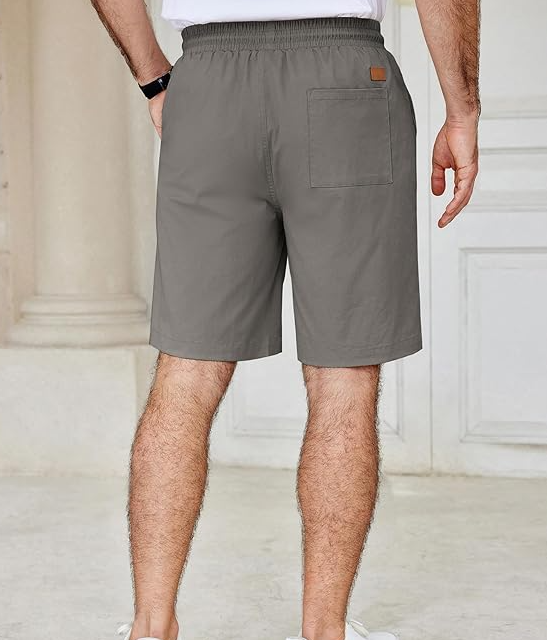 Men's Cotton Casual Shorts Elastic Waist Drawstring Lightweight Breathable Summer Beach Shorts - Image 2