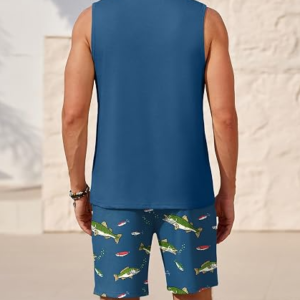 Men's Summer Pajama Set Casual Sleepwear Shirt and Shorts Set